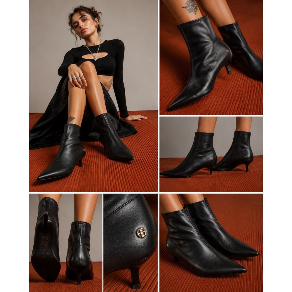 Anine Bing Ankle Boots Women's Size 10 Black Good Pointed Toe Kitten Heel